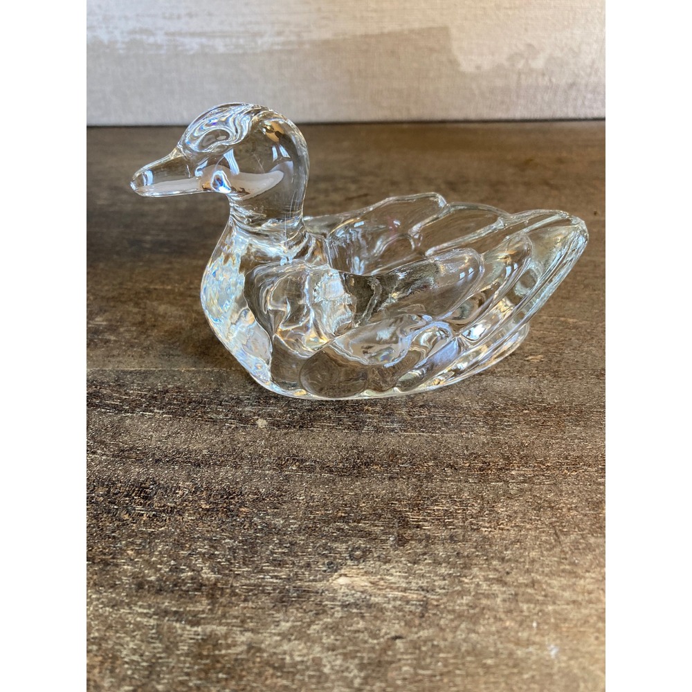 Clear Pressed Glass Duck Figurine Trinket Dish Candle Holder 4.5 Inch